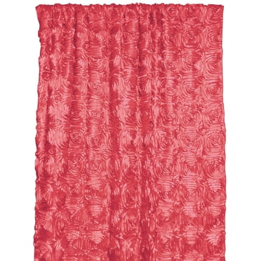 Satin Rosette 3D Pop up Flower Single Curtain Panel 54 Inch Wide Coral