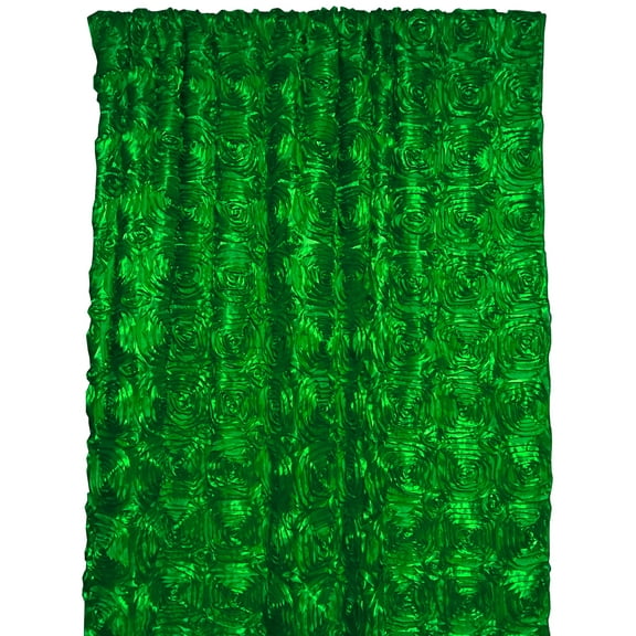 Satin Rosette 3D Pop up Flower Single Curtain Panel 54 Inch Wide Emerald Green