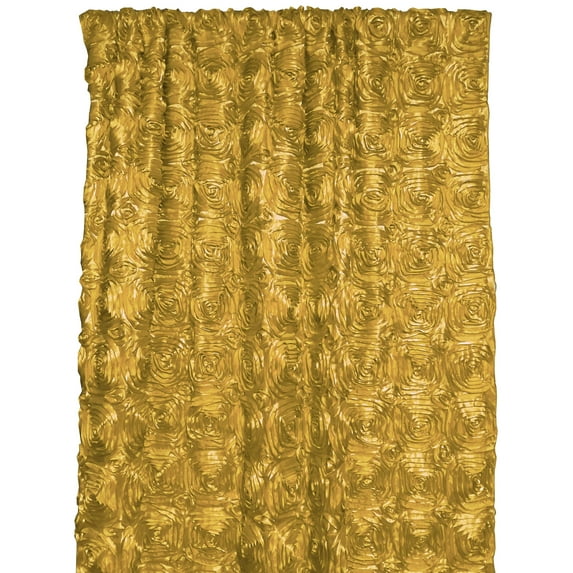 Satin Rosette 3D Pop up Flower Single Curtain Panel 54 Inch Wide Light Gold