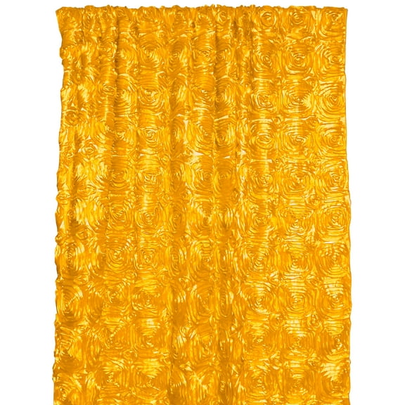 Satin Rosette 3D Pop up Flower Single Curtain Panel 54 Inch Wide Marigold Yellow