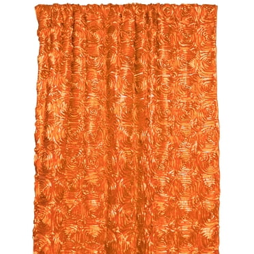 Satin Rosette 3D Pop up Flower Single Curtain Panel 54 Inch Wide Orange