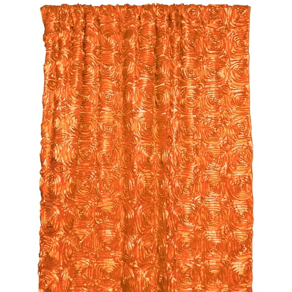 Satin Rosette 3D Pop up Flower Single Curtain Panel 54 Inch Wide Orange