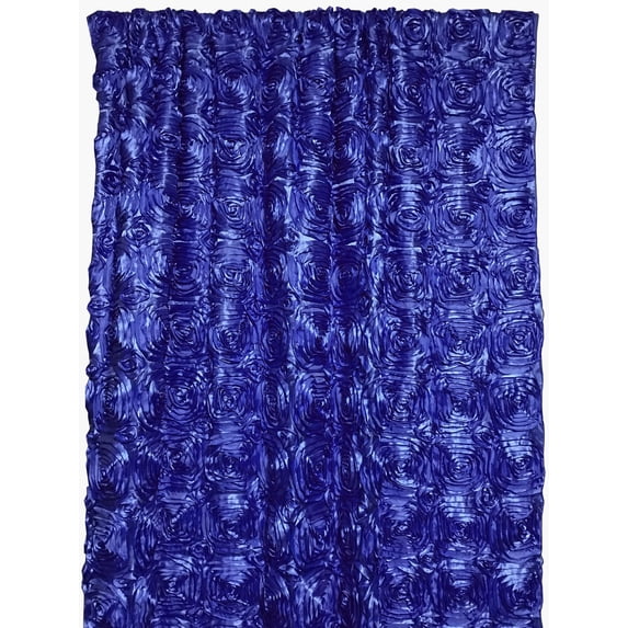 Satin Rosette 3D Pop up Flower Single Curtain Panel 54 Inch Wide Royal Blue