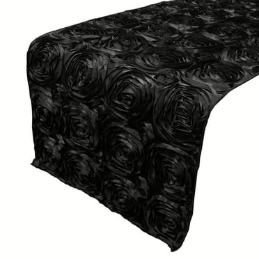 Satin Rosette Table Runner Raised Roses Black