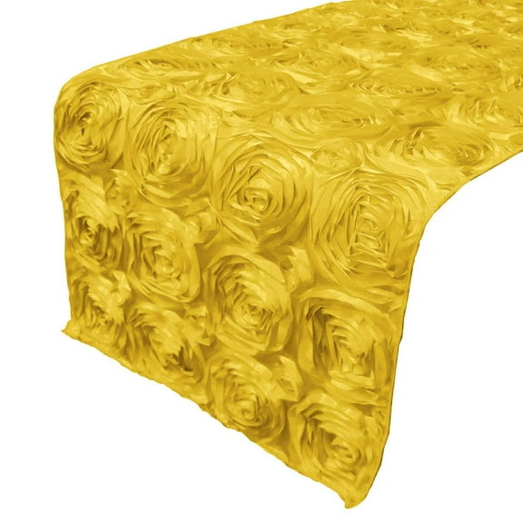 Satin Rosette Table Runner Raised Roses Bright Yellow