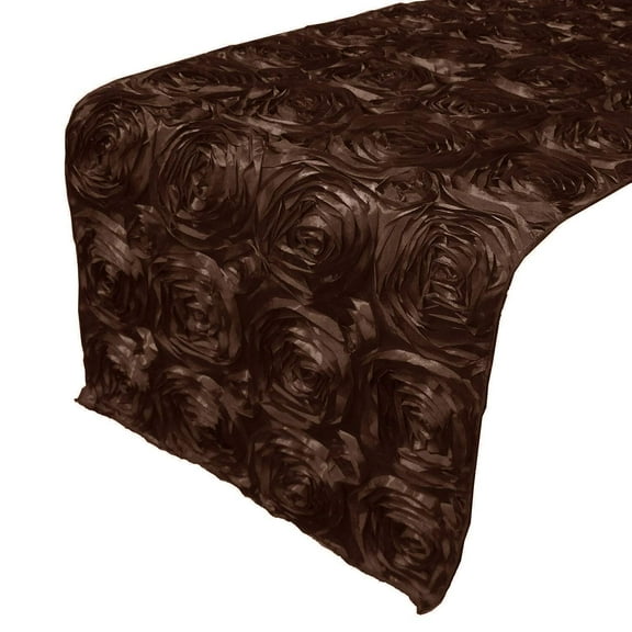 Satin Rosette Table Runner Raised Roses Brown