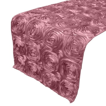 Satin Rosette Table Runner Raised Roses Dusty Rose