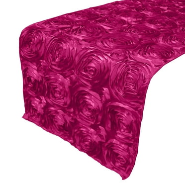 Satin Rosette Table Runner Raised Roses Fuchsia