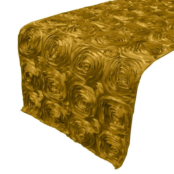 Satin Rosette Table Runner Raised Roses Gold