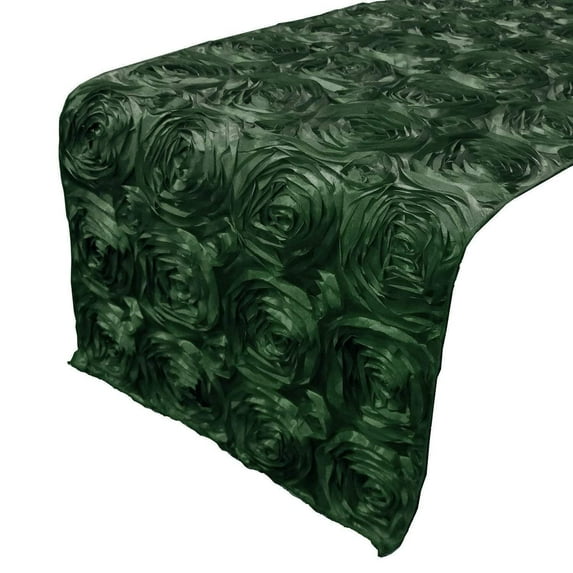 Satin Rosette Table Runner Raised Roses Hunter Green