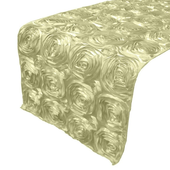 Satin Rosette Table Runner Raised Roses Ivory