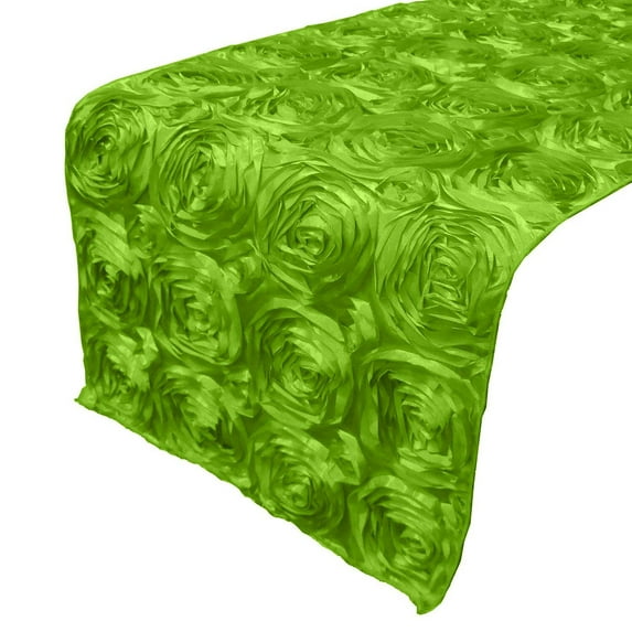 Satin Rosette Table Runner Raised Roses Lime Green