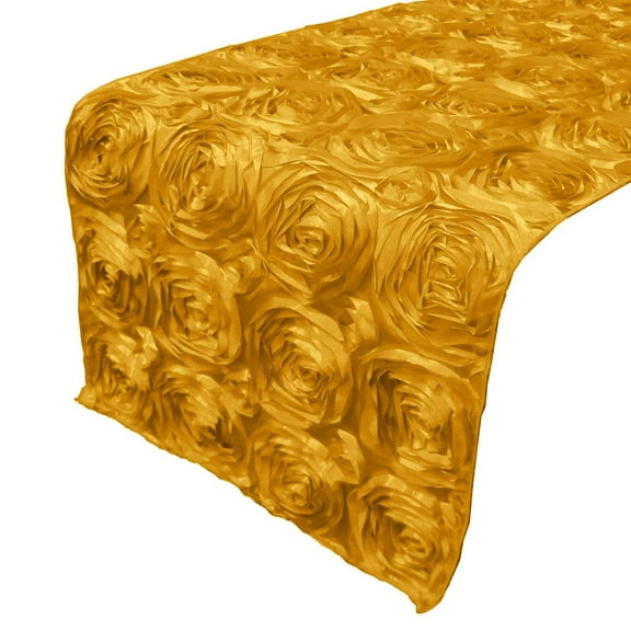 Satin Rosette Table Runner Raised Roses Marigold Yellow