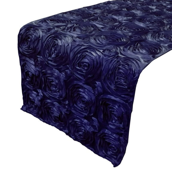 Satin Rosette Table Runner Raised Roses Navy