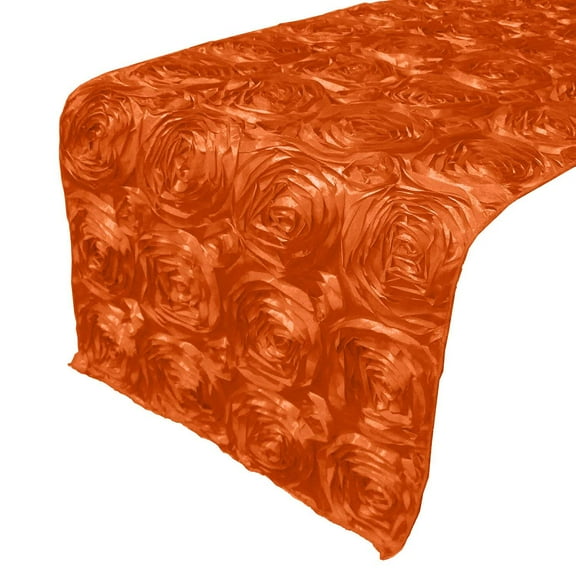 Satin Rosette Table Runner Raised Roses Orange