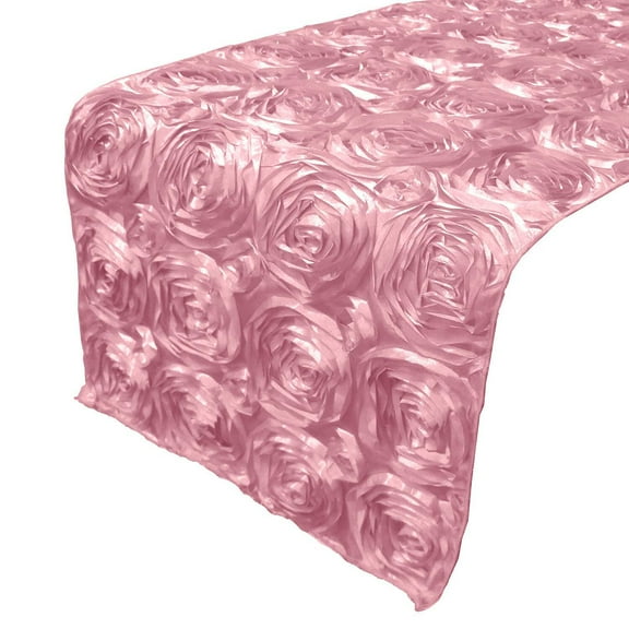 Satin Rosette Table Runner Raised Roses Pink