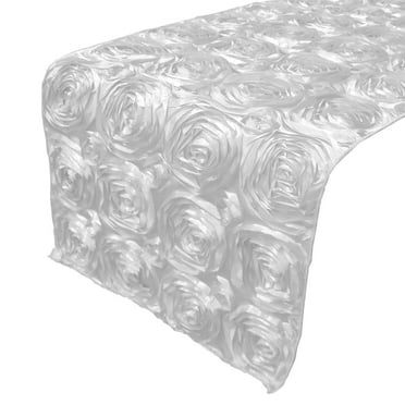 Satin Rosette Table Runner Raised Roses White