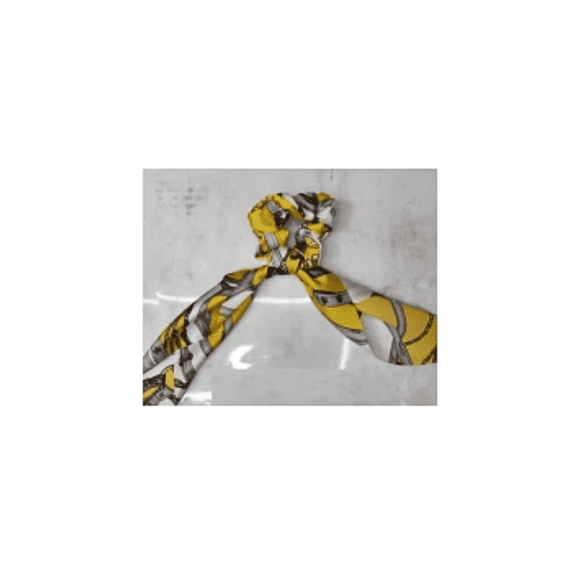 Satin Scarf Bow Scrunchie Yellow Printed Hair Tie with Ribbon Tail for Women