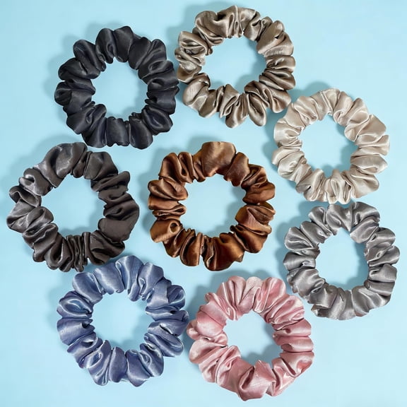 Satin Scrunchies, 8 Pcs Silk Hair Ties, No Crease Hair Scrunchy, Hair Styling Accessories, Soft Hair Scrunchie Ponytail Holders for All Hair Types & Textures