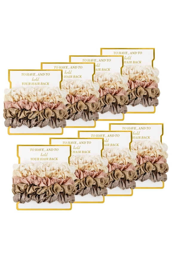 Satin Scrunchies - Soft Hair Ties and Bachelorette Party Favors, Hair Accessories for Women's Bridesmaid Proposal (Ivory, Light Gold, Gold, Dusty Pink, Metal Grey)
