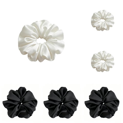 Satin Scrunchies Soft Hair Ties Ponytail Holders Hair Bands Elastic Bracelets Smooth Silk Scrunchies for Frizz Breakage Prevention Large Elastic Hair Ring Women Hair Accessories 6PC