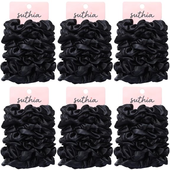 Satin Scrunchies for Women, Girls & Kids 60 Bulk Pack, Silk Hair Ties No Damage, Black Scrunchie for Sleeping, Silky Ponytail Holders Scrunchy for Thick, Curly, Medium, Thin, Fine Hair Non Slip