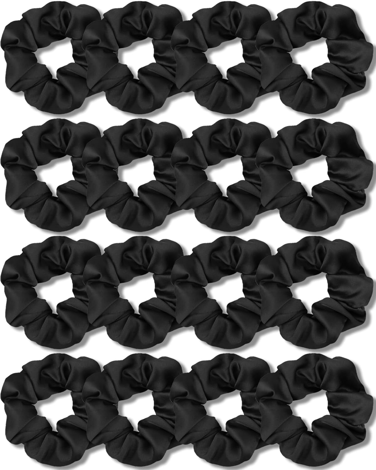 -Satin Scrunchies for Women, Soft Than Silk for Hair, Fashion Ties and Bands for Thin | Thick Hair Styling, 16 Pack (Black)