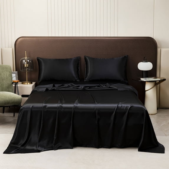 Satin Sheet ,Luxury Bedding , Ultra Soft Wrinkle Resistant Easy Care, Hotel Quality Complete Bed Sheet for Master Bedroom, Fitted Sheet Flat Sheet Pillowcases,88.19x81.1inch
