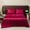 thumbnail image 1 of Satin Sheet Set Queen Size Ultra Silky Soft Navy Blue Satin Queen Bed Sheets with Deep Pocket,1 Flat Sheet 66"x96", 1 Envelope Closure Pillowcases 20"x29" H Clearance!, 1 of 6
