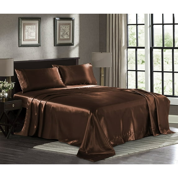 Pure Bedding 4-Piece 1800 Thread Count Brown Bed Sheet Set, Full – Deep Pocket