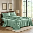 thumbnail image 1 of Satin Sheets King [4-Piece, Champagne Green] Hotel Luxury Silky Bed Sheets - Extra Soft 1800 Microfiber Sheet Set, Wrinkle, Fade, Stain Resistant - Deep Pocket Fitted Sheet, Flat Sheet, Pillow Cases, 1 of 8