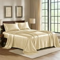 thumbnail image 1 of Satin Sheets King [4-Piece, Ivory] Hotel Luxury Silky Bed Sheets - Extra Soft 1800 Microfiber Sheet Set, Wrinkle, Fade, Stain Resistant - Deep Pocket Fitted Sheet, Flat Sheet, Pillow Cases, 1 of 7