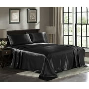 Satin Sheets Queen [4-Piece, Black] Hotel Luxury Silky Bed Sheets - Extra Soft 1800 Microfiber Sheet Set, Wrinkle, Fade, Stain Resistant - Deep Pocket Fitted Sheet, Flat Sheet, Pillow Cases