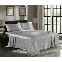 Satin Sheets Queen [4-Piece, Grey] Hotel Luxury Silky Bed Sheets - Extra Soft 1800 Microfiber Sheet Set, Wrinkle, Fade, Stain Resistant - Deep Pocket Fitted Sheet, Flat Sheet, Pillow Cases