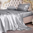 thumbnail image 1 of Satin Sheets, Queen Size Bed Sheets, Silky 4-Pcs Bedding Set, Light Grey Satin Sheets with 16 Inches Deep Pocket Fitted Sheet, Flat Sheet and 2 Pillowcases (Queen, Light Grey), 1 of 7