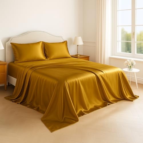 Satin Sheets Set – 4 Piece Luxury Silk Feel Bedding, Ultra Soft & Wrinkle Free with Deep Pocket, Cooling Comfort for Hair and Skin