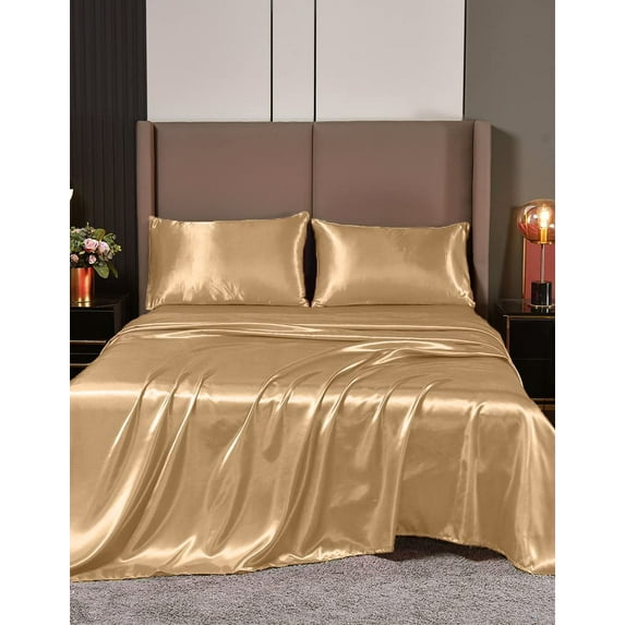 Satin Sheets Set | Satin Sheets Set Full | Full Sheets Set Dark Ivory | Hotel Quality Silky Soft Luxurious | 4 Pc Sheet Set | Durable Comfort Bedding Set !!!