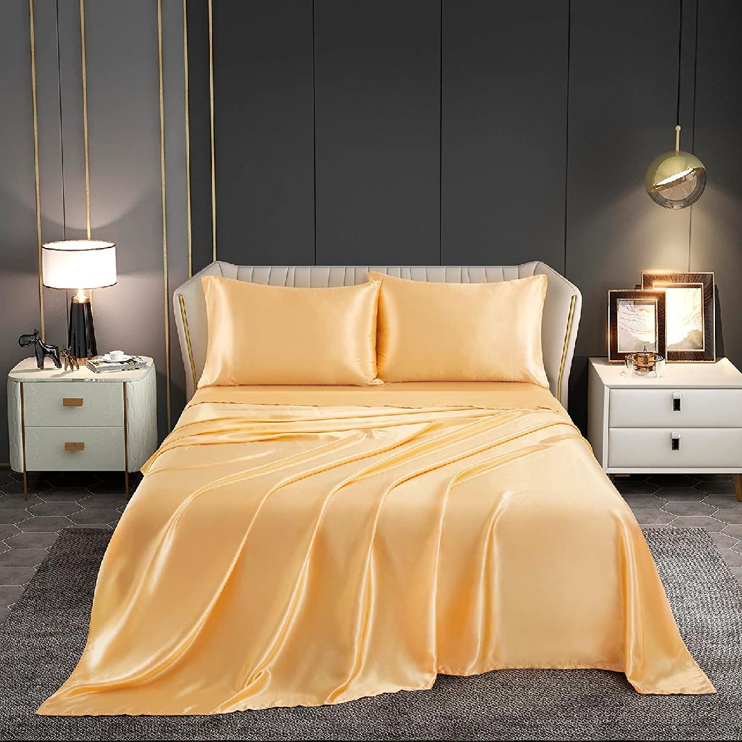 Satin Sheets Set, Luxury Silky Soft Satin Bed Sheets with Pocket Fitted
