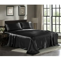 Satin Sheets Twin [3-Piece, Black] Hotel Luxury Silky Bed Sheets - Extra Soft 1800 Microfiber Sheet Set, Wrinkle, Fade, Stain Resistant - Deep Pocket Fitted Sheet, Flat Sheet, Pillow Cases