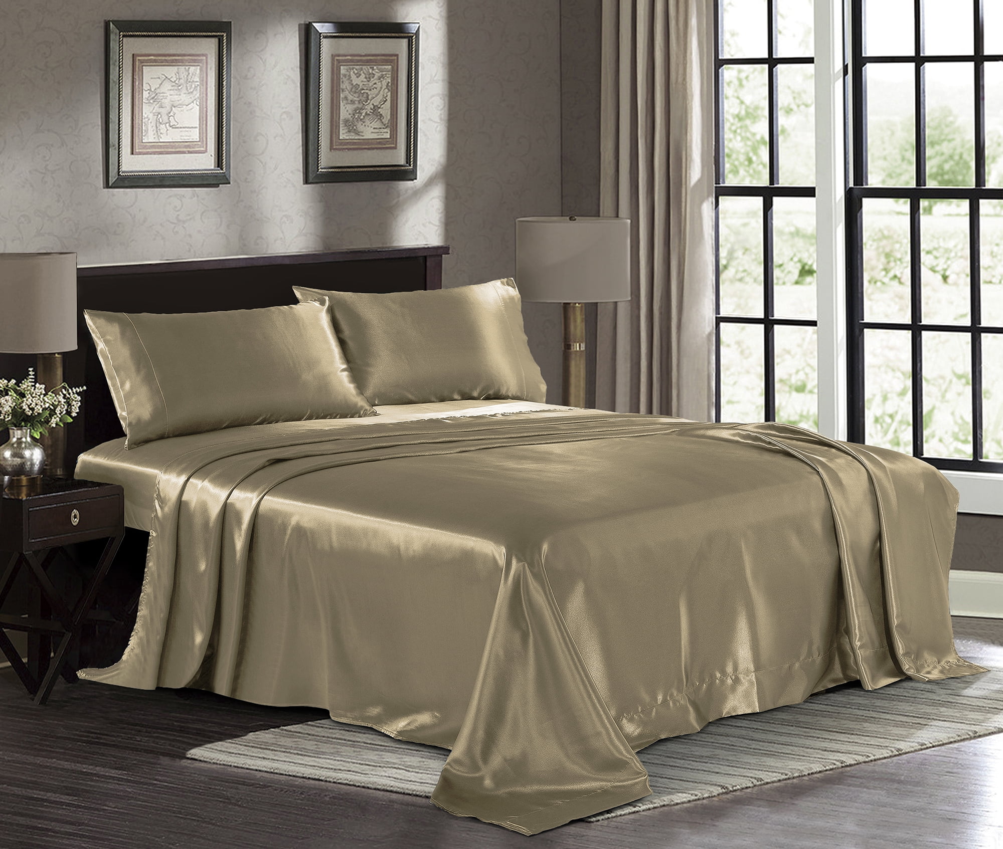 Taupe Twin Satin Microfiber Deep Pocket Sheet Set