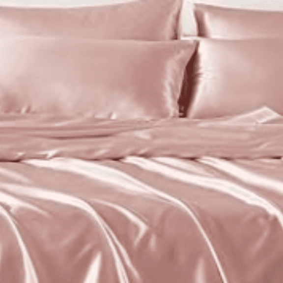 Satin Sheets Twin Size, Luxurious Silky Bed Sheets, Elastic 14" Pocket fits up to 16" Mattress, Wrinkle-Free, Soft Satin Bed Sheet Set, Blush 4 Piece