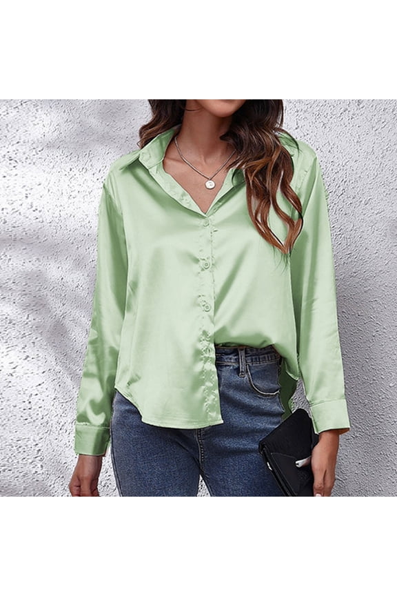 Satin Shirt Women's Satin Imitation Silk Long Sleeved Shirt European And Foreign Trade Border Women's Clothing Hooded Tunic Women Extra Long Sleeve Tops for Women Cute Tops for Women Fall Womens Sheer