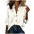 thumbnail image 1 of Satin Shirts for Women Button Down Long Sleeve Top Turn Down Collar Blouse with Pockets Blusa De Seda Para Mujer Elegante, 1 of 9