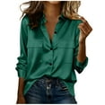 thumbnail image 1 of Satin Shirts for Women Button Down Long Sleeve Top Turn Down Collar Blouse with Pockets Blusa De Seda Para Mujer Elegante, 1 of 9