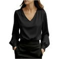 thumbnail image 1 of Satin Shirts for Women Fashion Casual V Neck Solid Color Top Puff Long Sleeve Blouse Dressy Business Work Tops Blusa Satinada Mujer Elegante, 1 of 6