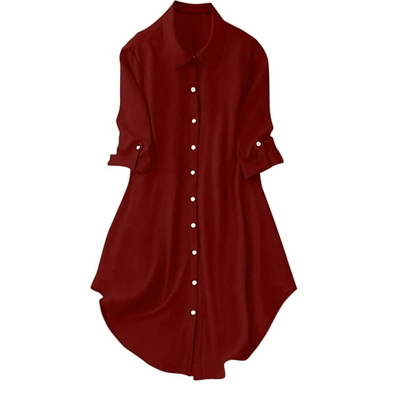 Satin Shirts for Women Half Sleeve Blouses Button Down Shirt Casual Loose Tunic Tops Long Length Plain Boho Tee T Shirts Wine L