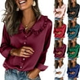 thumbnail image 1 of Satin Shirts for Women Silk Blouses Dressy Elegant Satin Button Down Shirts Holiday Tops Christmas Party Outfits,Wine XL, 1 of 5
