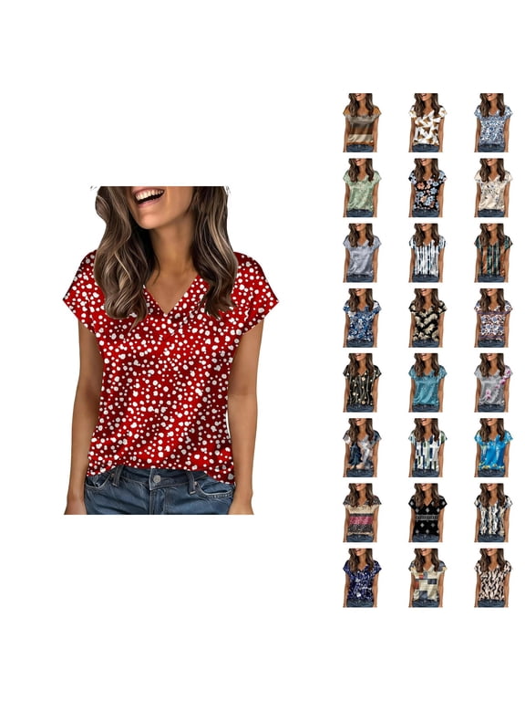 Satin Shirts for Women Summer Short Sleeve V Neck Floral Print Silk Shirt Dressy Casual Blouse Work T Shirts