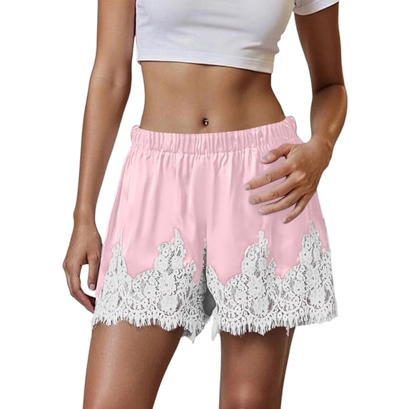 Satin Shorts for Women Y2K Low Rise Lace Trim Satin Micro Mini Shorts for Lounge Clubwear Half Slip Bottoms
