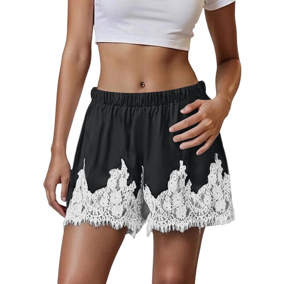 Satin Shorts for Women Y2K Low Rise Lace Trim Satin Micro Mini Shorts for Lounge Clubwear Half Slip Bottoms
